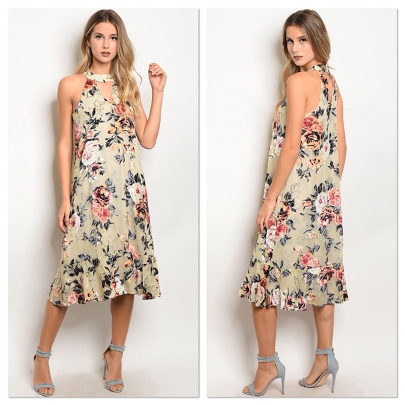 SALE! Taupe Floral Velvet Dress - Picture 2 of 6